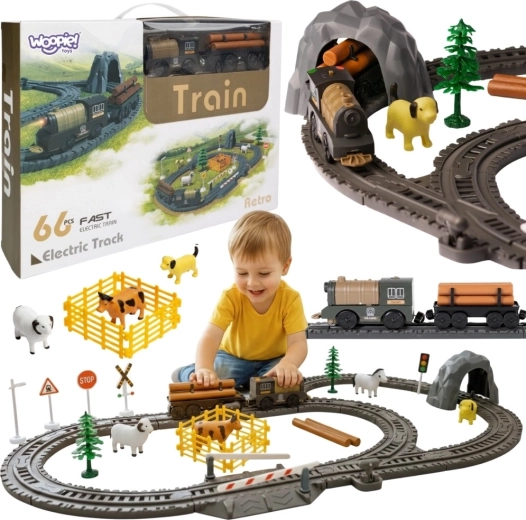 WOOPIE Circuit de train électrique ferme rétro XL, 66 pièces