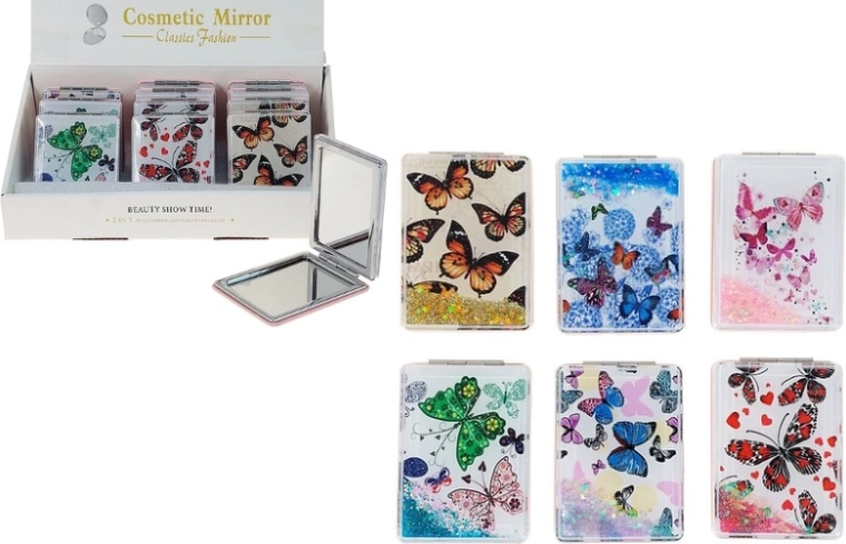 Miroir de poche compact avec papillons