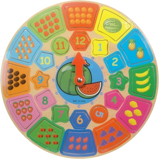 Horloge éducative en bois – fruits et chiffres