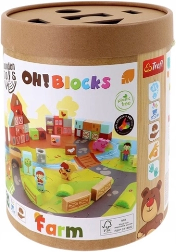 Trefl O!Klocki Ferme – blocs en bois avec tapis puzzle