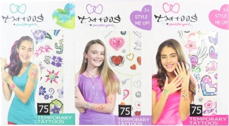 Tatouages temporaires pour filles – set de 75 motifs