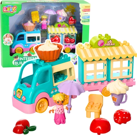 Jeu de construction : camion de glaces avec figurine et desserts