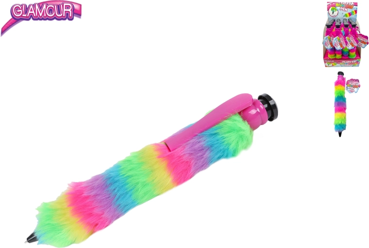 Stylo jumbo Glamour avec surface duveteuse arc‑en‑ciel