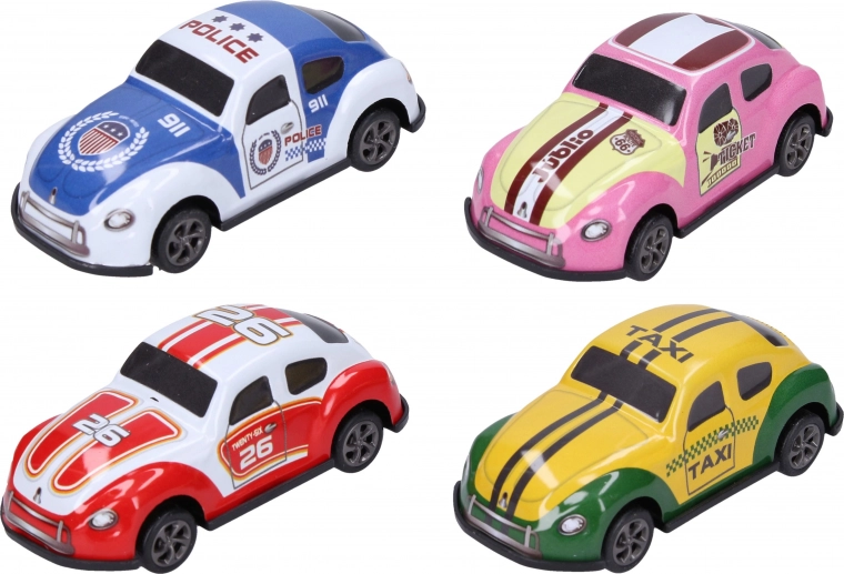 Lot de 4 petites voitures de course 7 cm, métal à rétrofriction