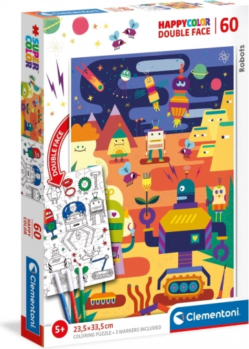 Puzzle recto-verso CLEMENTONI Robots 60 pièces avec coloriage