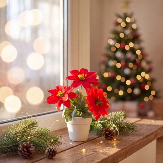 Poinsettia de Noël en pot rouge 18 cm