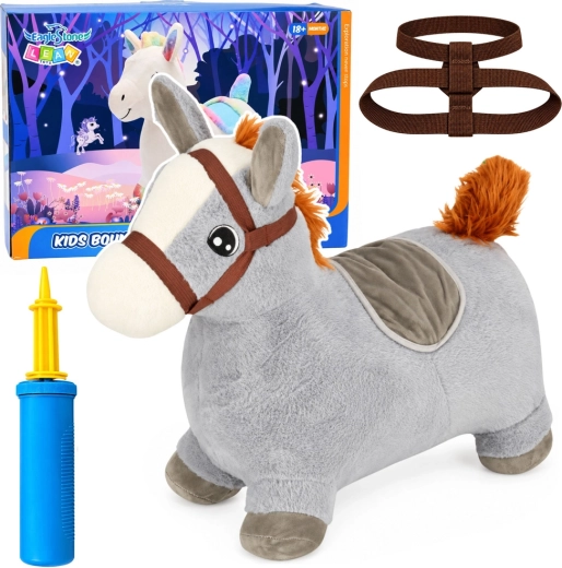 Cheval sauteur gonflable en peluche gris 60 cm