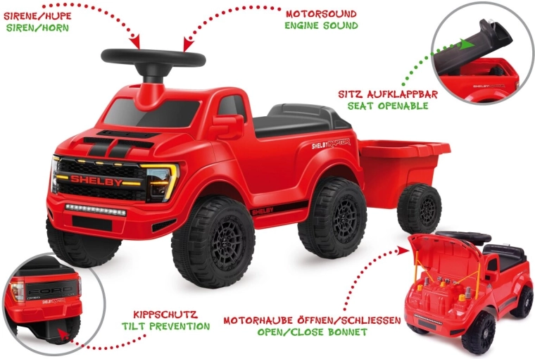 Porteur JAMARA Shelby Ford F-150 Raptor rouge avec remorque