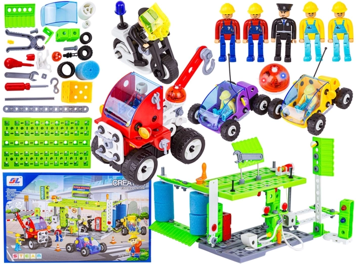 Jeu de construction ville 340 pièces – véhicules et station-service 10-en-1