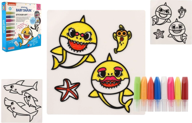 Autocollants pour fenêtres et coloriages Baby Shark avec peintures