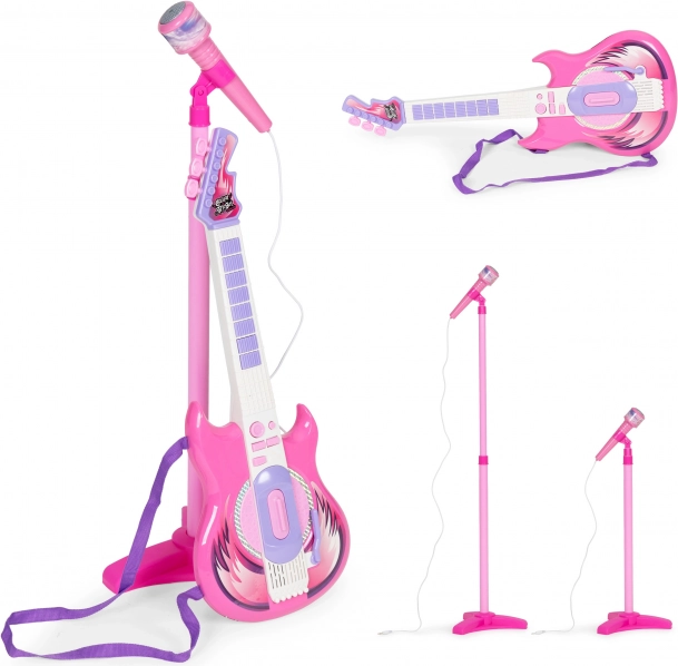 Kit Guitare & Microphone Jouet Musical - Enfant 3-8 Ans - Lumière Et Musique - Micro Réglable - Avec Effets Sonores