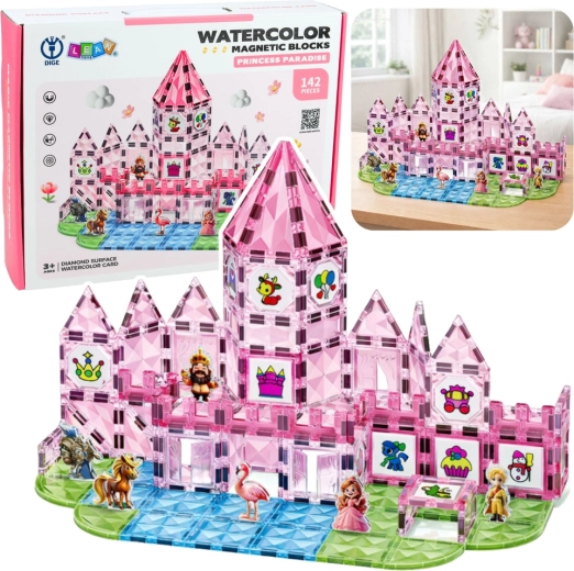 Jeu de construction magnétique – château de princesse, 142 pièces