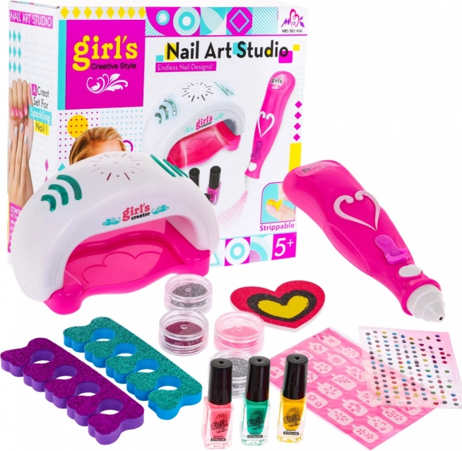 Coffret pour enfants de décoration des ongles avec sèche-ongles LED