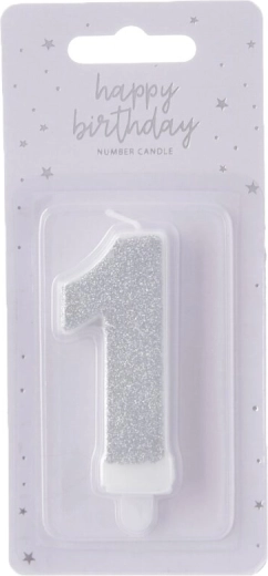 Bougie de gâteau chiffre 1 argentée 7 cm