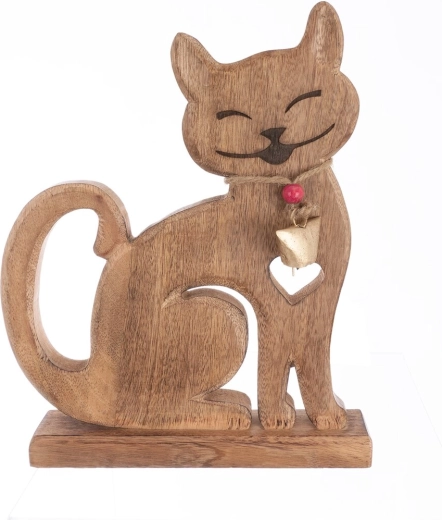 Décoration en bois Chat mango avec clochette