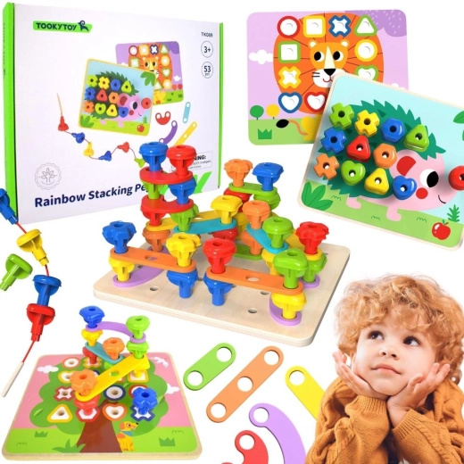 Planche motricité Montessori multifonctionnelle TOOKY TOY avec vis colorées