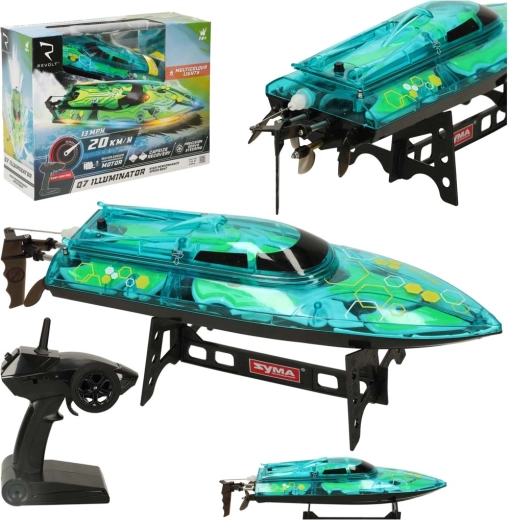 bateau rc revolt illuminator vert 20 km/h, portée 150 m, 2,4 ghz
