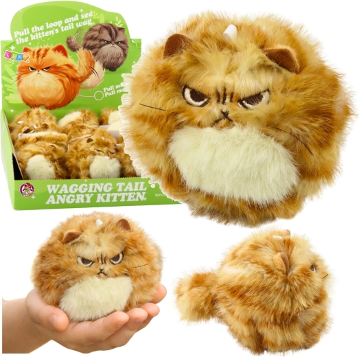 Chaton roux en peluche avec queue tournante et grelot – porte-clés 9 cm