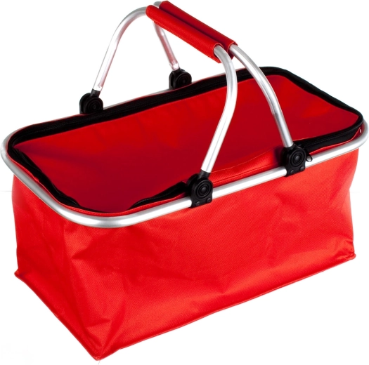 Panier de courses pliable avec fermeture éclair rouge 48 × 24 × 28 cm