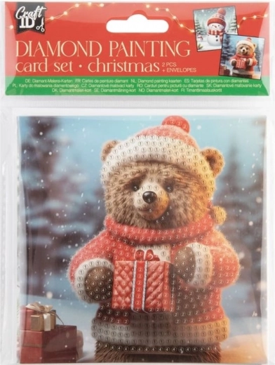 Peinture diamant – cartes de vœux de Noël Ourson et Bonhomme de neige 13×13 cm (lot de 2)