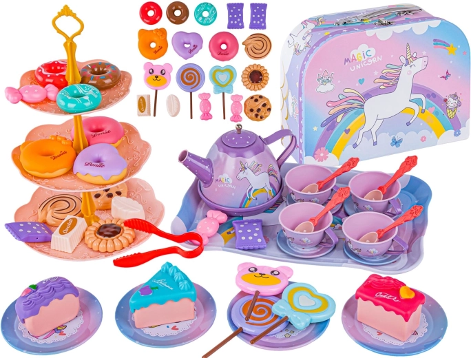 Service à thé pour enfants Magic Unicorn dans une valisette – 48 pièces
