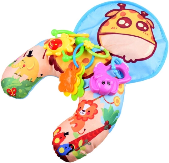 Coussin de stabilisation pour bébés avec hochets et tapis bruissant – girafe