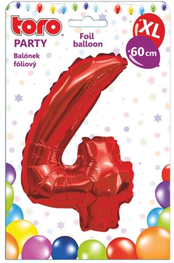 Ballon en feuille chiffre 4, 60 cm, rouge