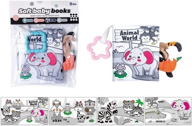 Livre en tissu contrasté froissant pour bébés avec animaux