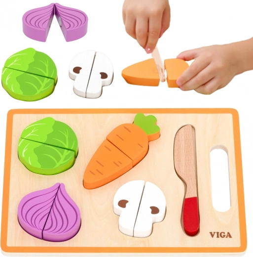 Viga ensemble Montessori en bois de légumes à découper avec planche et couteau, vert