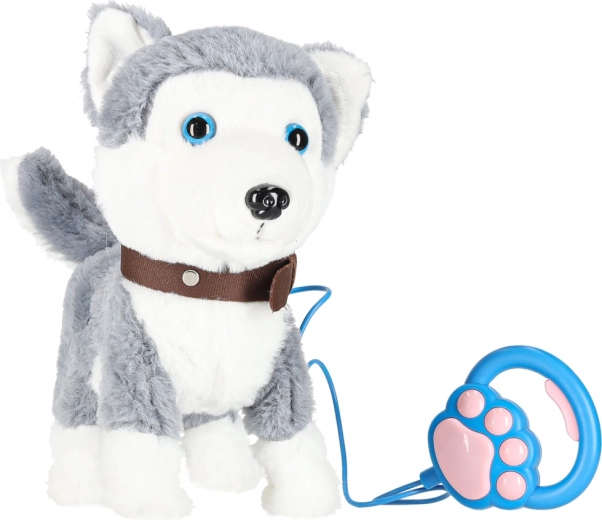 Chien husky en peluche interactif avec laisse, mouvements et sons