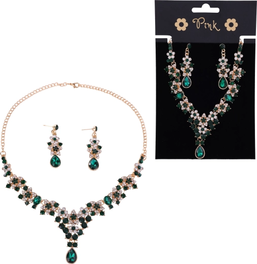 Parure rose collier et boucles d’oreilles Emerald Queen