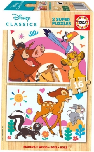 Puzzle en bois Educa Le Roi Lion et Bambi, 2 x 16 pièces