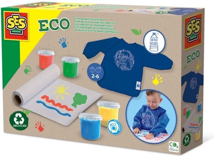 Kit éco SES de peinture au doigt avec tablier et rouleau de papier