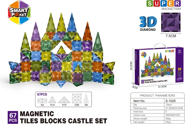 Set de blocs de construction magnétiques 3D, 67 pièces