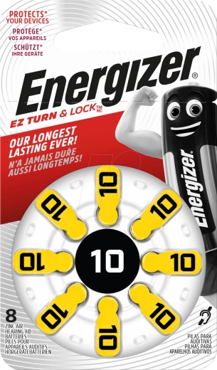 Energizer piles pour appareils auditifs 10, 1,4 V, 8 pcs