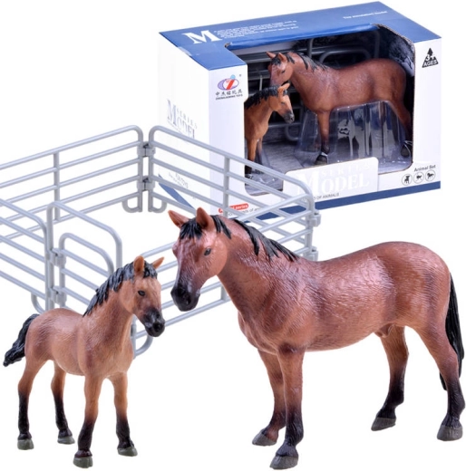 Ensemble de figurines de cheval et de poulain avec enclos – Marron – enclos avec portail