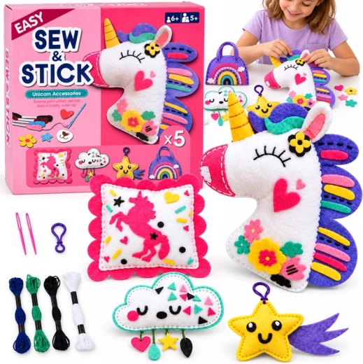 Kit créatif de couture et de collage en feutrine Licorne – 5 décorations