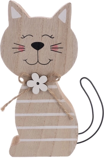 Décoration en bois Chat beige 15 cm