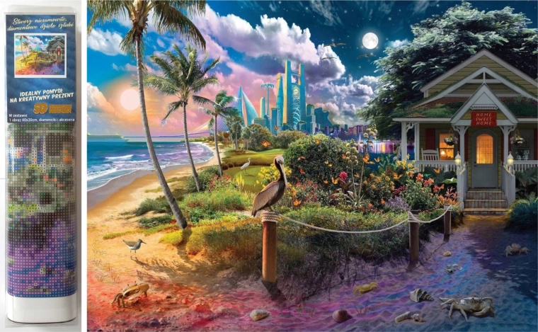 NORIMPEX peinture au diamant – maison sur la plage 30 × 40 cm