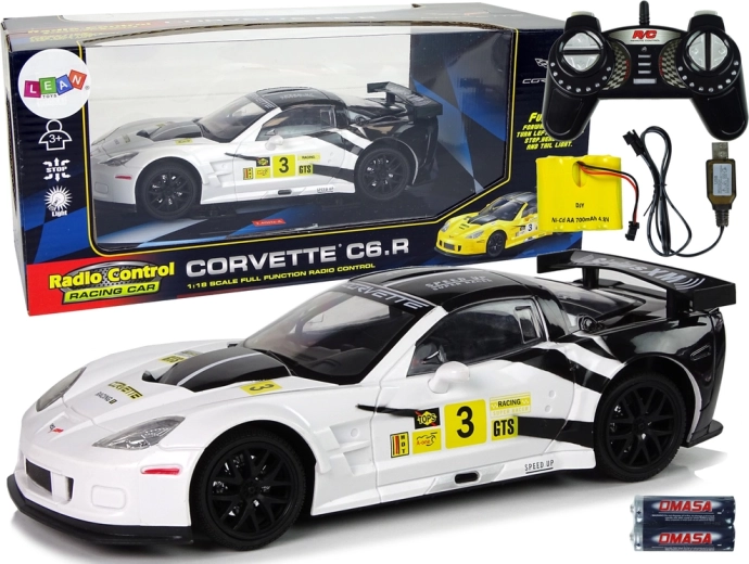 Voiture RC CORVETTE C6.R 1:18 blanche avec phares 2,4 GHz