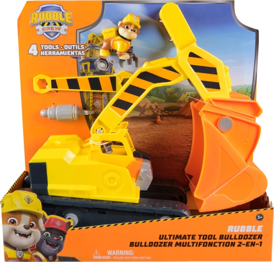 Pat' Patrouille Rubble et sa brigade, bulldozer avec outils et figurine