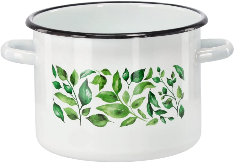 Casserole émaillée 4,5 l, 20 cm, blanche avec motif Ficus