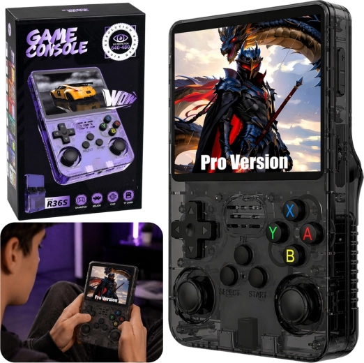 Console de jeu rétro portable R36S avec écran IPS 3,5" noire