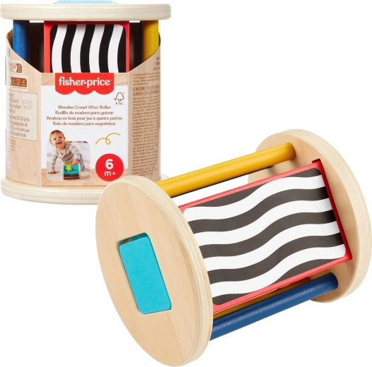 Fisher-Price rouleau d’éveil en bois pour tout-petits (jouet sensoriel)