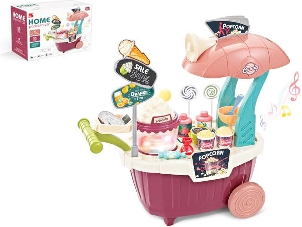 Chariot coloré à popcorn avec friandises – set pour enfants 55 pcs