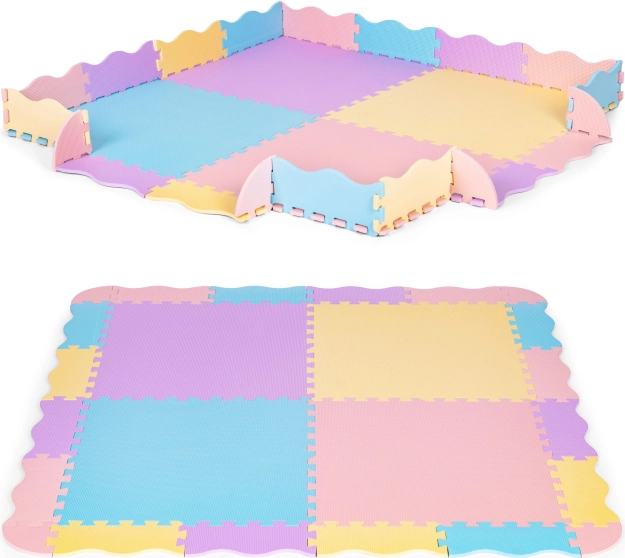 Tapis de jeu puzzle en mousse avec enclos 141,5 × 141,5 cm, 24 pièces IPLAY