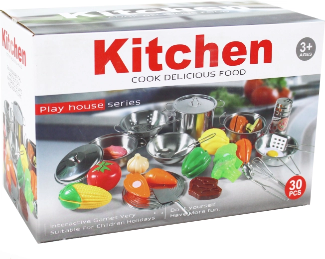 Set de batterie de cuisine en métal avec accessoires, 30 pièces