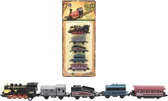 Petit train avec 4 wagons (5 pièces), métal/plastique, 8 cm, à rétrofriction