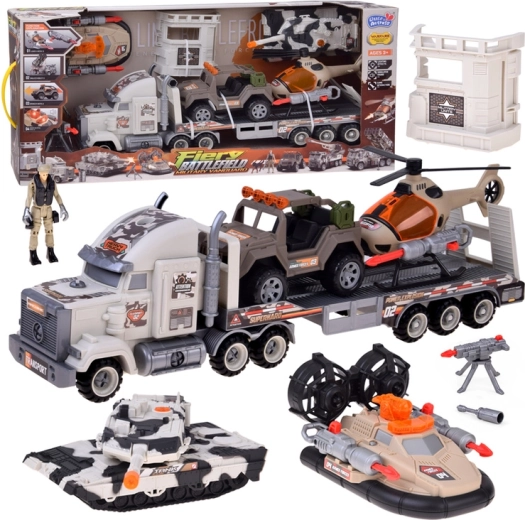 Grand ensemble de jeu militaire avec camion, char et hélicoptère