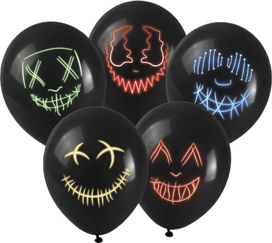 Ballon en latex noir avec impression de masque LED - 1 pièce